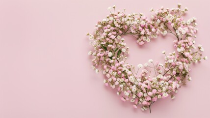 Obraz premium Heart-shaped floral arrangement on a pink backdrop