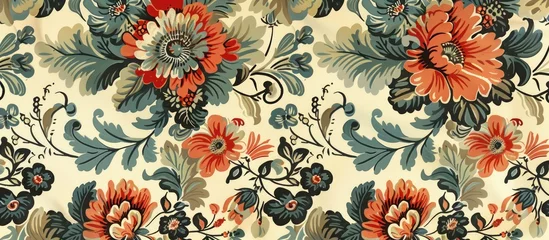 Foto op Canvas Seamless pattern featuring abstract flowers in vintage colors © Vusal