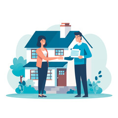 couple buying a new house - clean simple design - real estate agent mortgage market illustration.