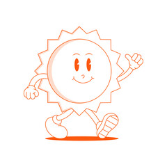 Sun Retro Mascot. Funny cartoon character of Sun