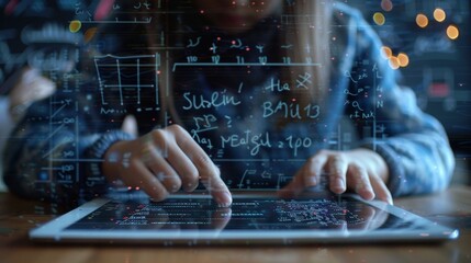 Digital Learning Student Engaged in Virtual Math ProblemSolving with Tablet Technology