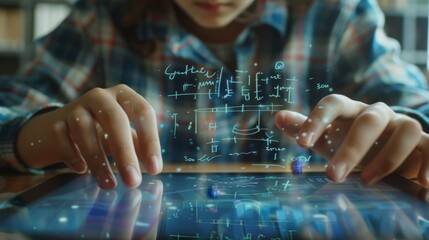 Digital Learning Student Engaged in Virtual Math ProblemSolving with Tablet Technology