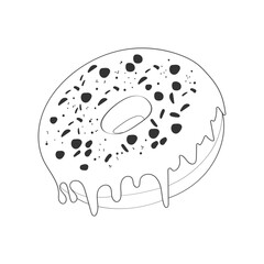 A hand-drawn doodle of a delicious donut covered with colorful icing and sprinkles. The illustration showcases the intricate details of the sweet treat