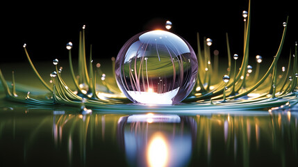 Grass with dewdrops, environmental concept of green environment