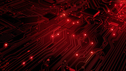 Technological Inferno: The Dark Red Electronic Circuit Wallpaper