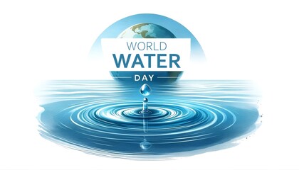Watercolor banner illustration for world water day with a single water droplet creating ripple.