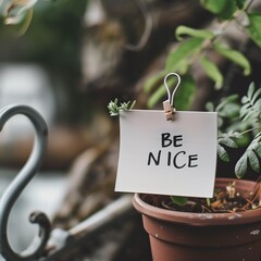 sentence saying "be nice" on a sticker for motivation