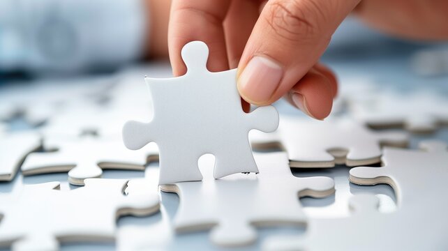 A hand placing the final piece into a jigsaw puzzle