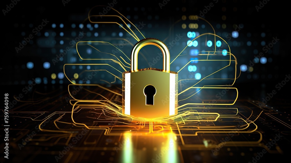Poster padlock icon with keyhole, personal data security, data privacy or cyber information. high-speed int