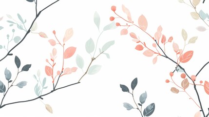 Simple small branches and small leaves in a minimalist art style.