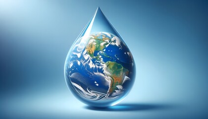 Realistic illustration of planet earth globe in water drop.