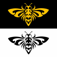 Illustration vector graphics of tribal art bee logo design in yellow and black