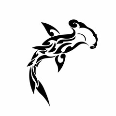Fototapeta premium Illustration vector graphics of Tribal art black hammerhead shark tattoo design