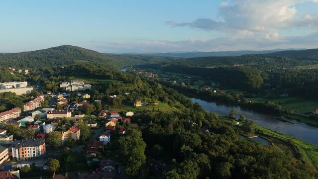 Beautiful Landscape River Mountains Lesko Aerial View Poland