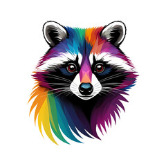 Colorful logotype of a drawn raccoon head on a white background