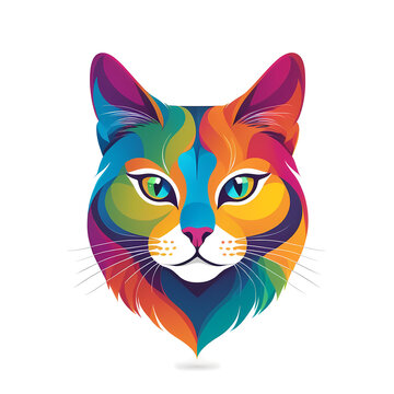 Colorful logotype of a drawn cat head on a white background