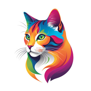 Colorful logotype of a drawn cat head on a white background
