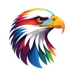 Colorful logotype of a drawn predator bird head on a white background