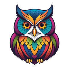 Colorful logotype of a drawn owl on a transparent background