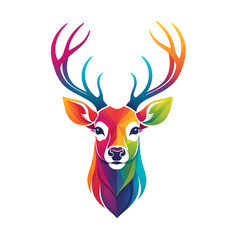 Colorful logotype of a drawn stag head on a white background
