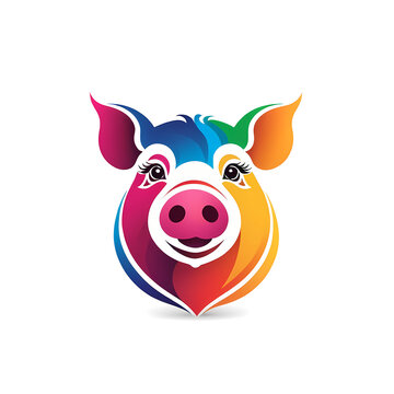 Colorful logotype of a drawn pig head on a white background