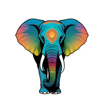 Colorful logotype of a drawn elephant on a transparent background