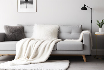 interior of a room with a sofa in light colors