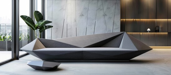 Sleek geometric sofa in a contemporary office setting