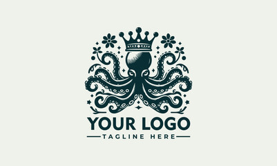Octopus Crown Flower logo Vector design Vintage Octopus logo vector for Business Identity