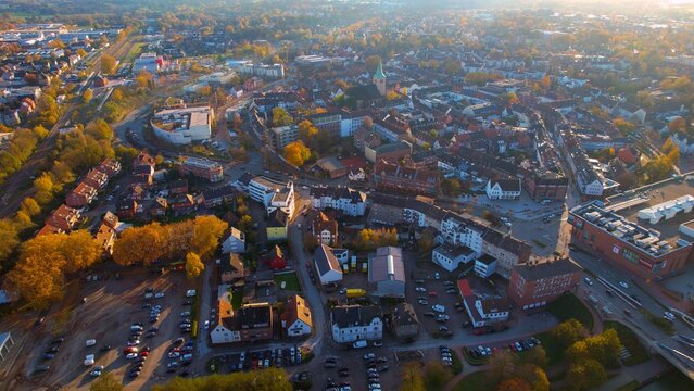 Aerial view of the old town Dorsten in Germany on a sunny afternoon in autumn	