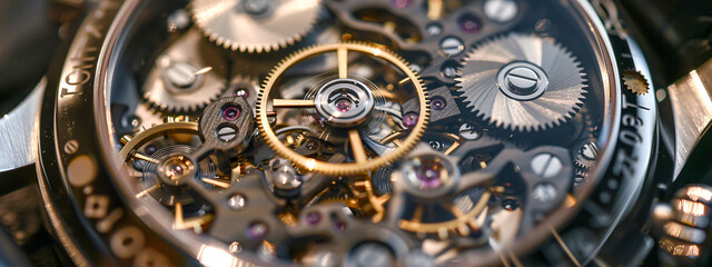 Intricate Mechanical Watch Gears, Vintage Timepiece Precision and Elegance