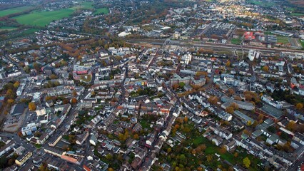 Aerial view of the downtown Leverkusen in Germany on a sunny noon in autumn	
