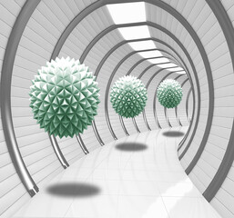 rendering of a spiky ball in the interior tunnel 