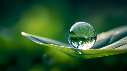 Stunning macro shot of huge water droplets on grass in the morning
