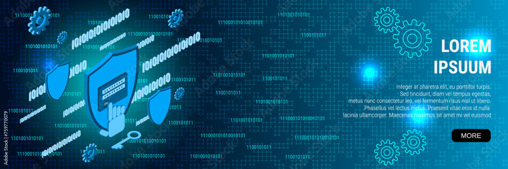 Poster digital technology banner vector design template. information protection, data security, access cont