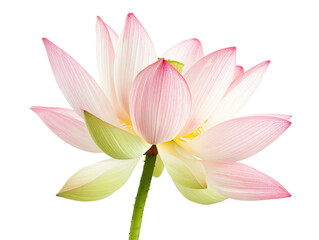 one pink lotus flower isolated on white background