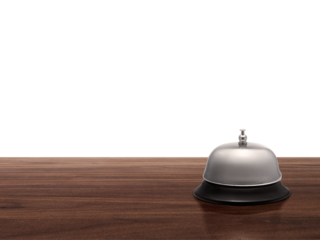 Hotel service bell on wood counter. transparent background