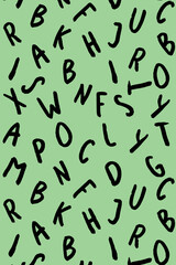 template with the image of keyboard symbols. set of letters. Surface template. pastel yellow green background. Vertical image.