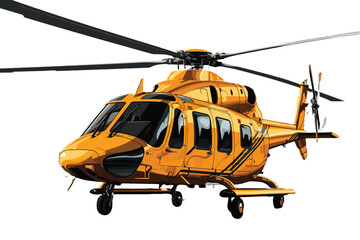 Fototapeta premium Yellow small military transport helicopter on white isolated background. The helicopter rescue service. Air taxi. Helicopter for police, fire, ambulance and rescue service. 3d illustration.