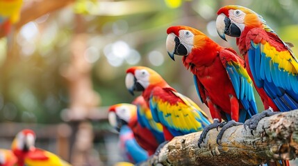 Generative AI : group of colorful macaw on the tree.