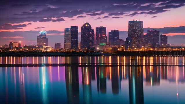 Boston Skyline at Dusk, Boston, Massachusetts, United States, Skyline of New Orleans with Mississippi River at Dusk, AI Generated