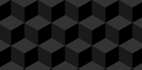 Vector dynamic square cube geometric structure hexagon modern block black backdrop design. Abstract cubes geometric tile and mosaic wall or grid backdrop hexagon technology wallpaper background.  - obrazy, fototapety, plakaty