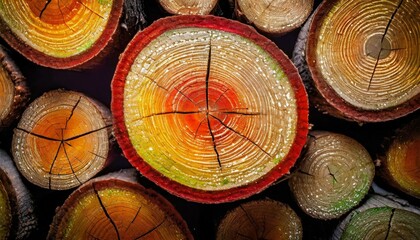 Illustration of texture background of a trunk of a tree that is cut. Close-up.
 - obrazy, fototapety, plakaty