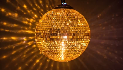 Fotobehang Éclairant la salle de réception du mariage élégant, la boule à facette ambre crée une atmosphère chaleureuse et romantique © Studro Design
