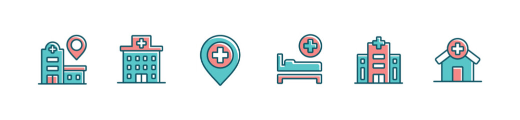Obraz premium collection of hospital icon set medical buildings architecture vector illustration health care business sign collection design