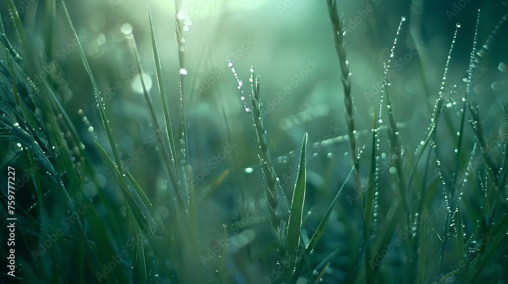 Poster generative ai : grass in the morning wet macro