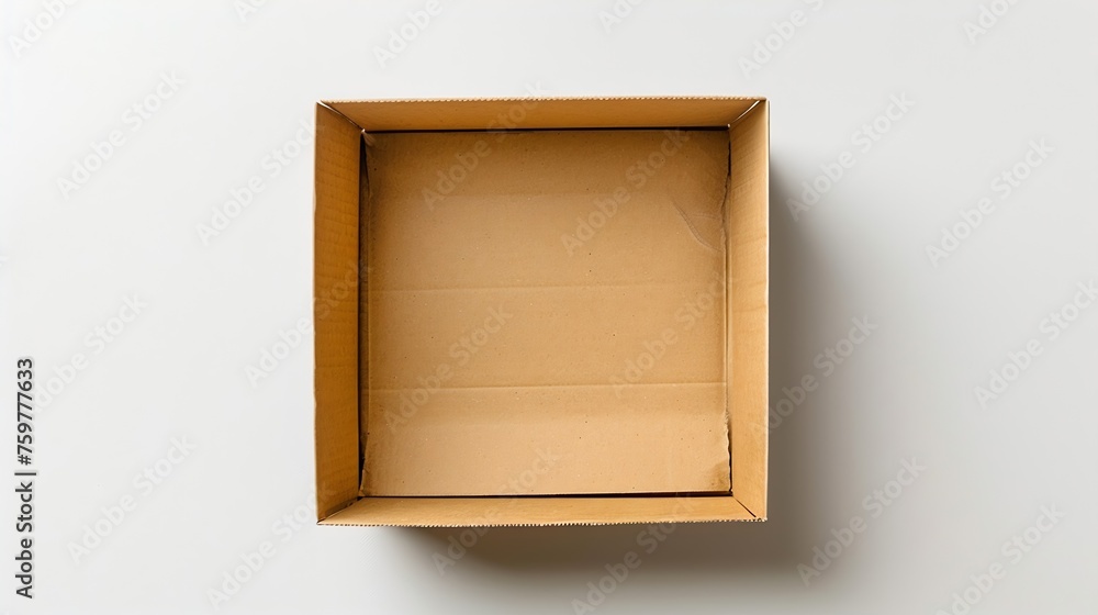 Aufkleber Generative AI : Open empty rectangular cardboard box on white background. Mockup for design and advertising.