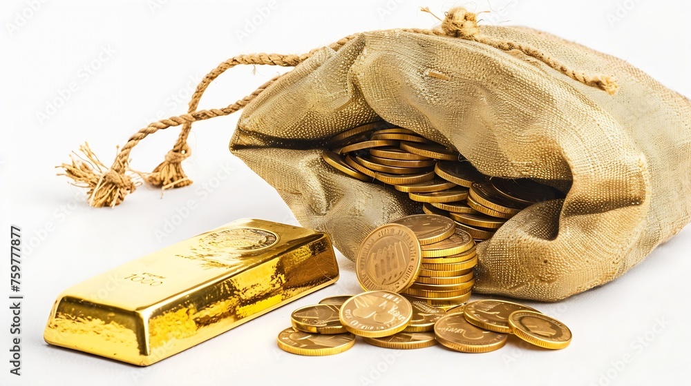 Poster generative ai : gold coins are stacked on top of each other in a treasure sack