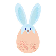 Cute, hand drawn Easter bunny sitting in an Easter egg. Egg hunt .Easter concept . Vector illustration for postcard, banner, invitation.
