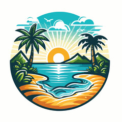 Vector beach island landscape vector illustration logo design